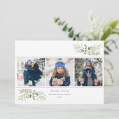 クリスマスエレガントの緑のフローラモダン3枚の写真 シーズンカード (スタンド正面)