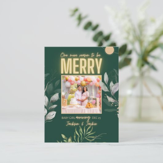 クリスマスエレガントの緑の妊娠の発表 シーズンカード (スタンド正面)