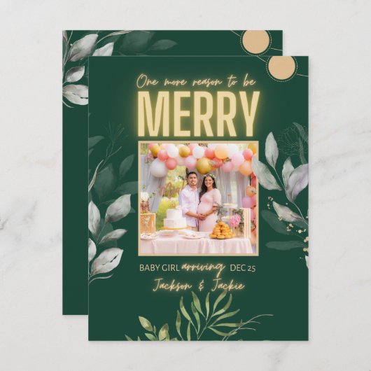 クリスマスエレガントの緑の妊娠の発表 シーズンカード (正面/裏面)