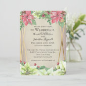 クリスマスエレガントの花と金ゴールドとバーガンディ 招待状 (スタンド正面)