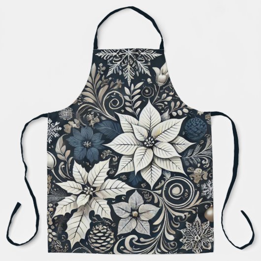 クリスマスエレガントをテーマにしたポインセチア・エプロン エプロン (正面)