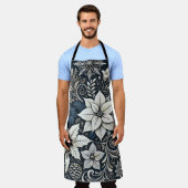 クリスマスエレガントをテーマにした洗練されたポインセチア エプロン (着用した状態)