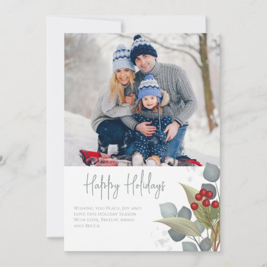 クリスマスエレガントウィンターホリーベリー2写真 シーズンカード (正面)