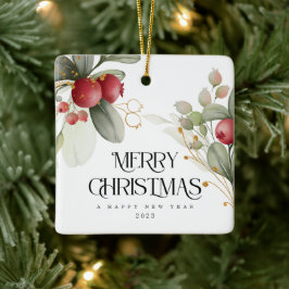 クリスマスエレガントウォーターカラーベリクラシックーラウンドS セラミックオーナメント