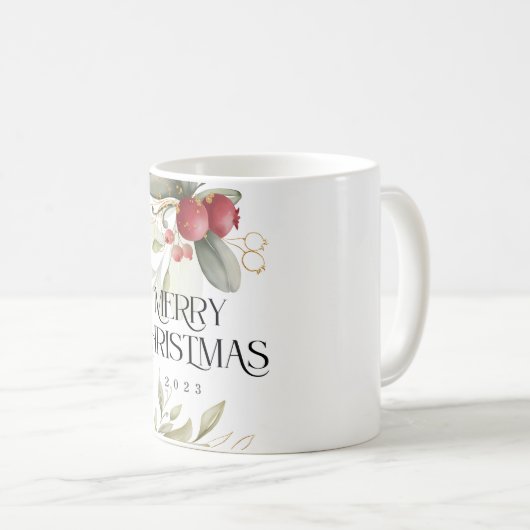 クリスマスエレガントウォーターカラーベリクラシックー コーヒーマグカップ (正面右)