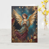 クリスマスエレガントエンジェルパーソナライズされたメッセージ カード (黄色い花)