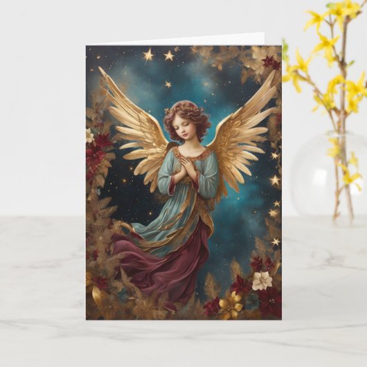 クリスマスエレガントエンジェルパーソナライズされたメッセージ カード (黄色い花)