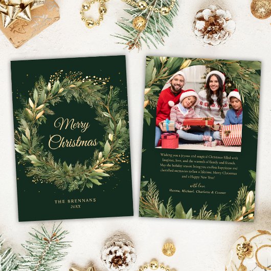 クリスマスエレガントグリーンボタニカルモダン写真 シーズンカード