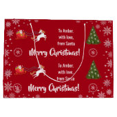 クリスマスエレガントサンタのそりユニコーンがパーソナライズ ラージペーパーバッグ (裏面)