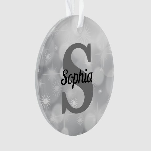 クリスマスエレガントシルバーイニシャルモノグラム名 オーナメント (正面)