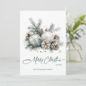 クリスマスエレガントセージ緑のオーナメントグリーティング シーズンカード (スタンド正面)