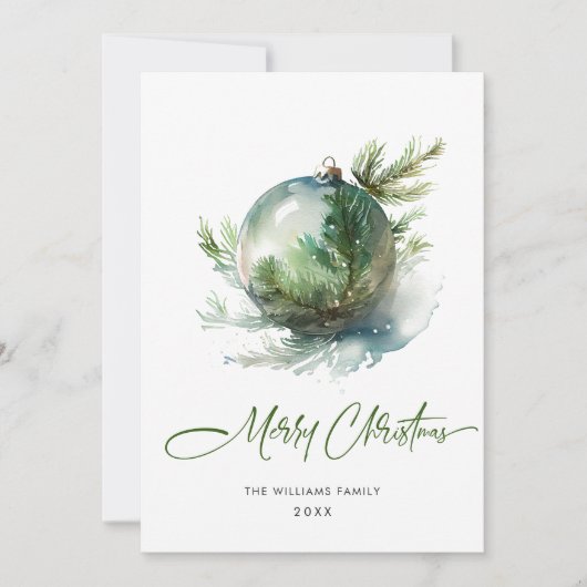 クリスマスエレガントセージ緑のオーナメントグリーティング シーズンカード (正面)