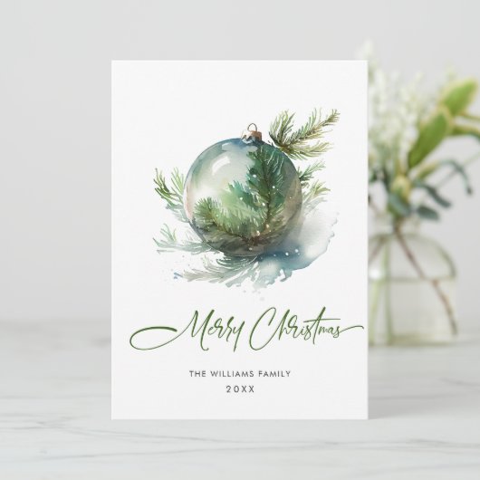 クリスマスエレガントセージ緑のオーナメントグリーティング シーズンカード (スタンド正面)