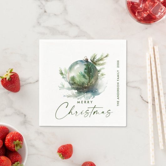 クリスマスエレガントセージ緑のオーナメントグリーティング スタンダードカクテルナプキン (インサイチュ)