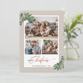 クリスマスエレガントタイポグラフィ3枚の写真 シーズンカード (スタンド正面)