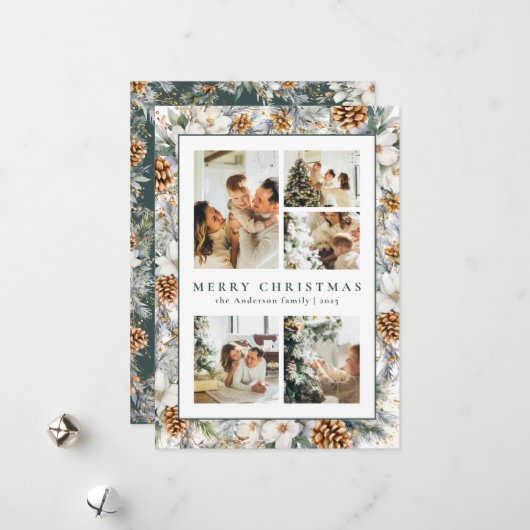 クリスマスエレガントダークグリーン水彩植物園 シーズンカード (正面/裏面インサイチュ)