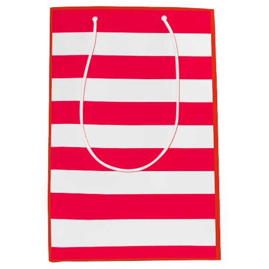 クリスマスエレガントテンプレート赤ストライプ白 ミディアムペーパーバッグ (正面)