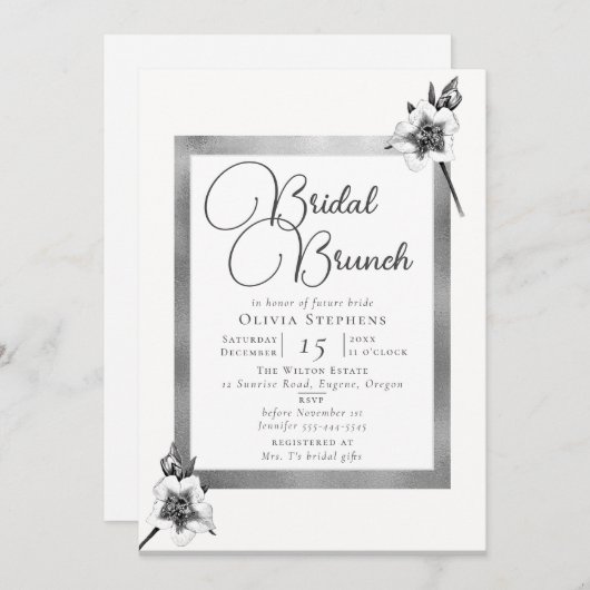 クリスマスエレガントバラシルバークリスマスブライダルブランチ 招待状 (正面/裏面)
