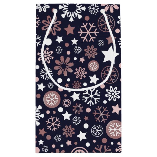 クリスマスエレガントバラ金ゴールド金属雪片 スモールペーパーバッグ (裏面)