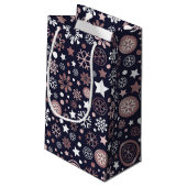 クリスマスエレガントバラ金ゴールド金属雪片 スモールペーパーバッグ (裏面アングル)