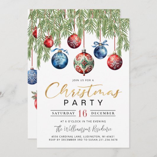 クリスマスエレガントパーティの招待状 招待状 (正面/裏面)
