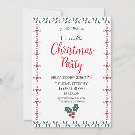 クリスマスエレガントパーティの招待状 招待状 (正面)