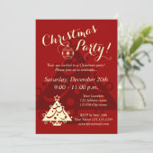 クリスマスエレガントパーティの招待状 |赤とベージュ色 招待状 (スタンド正面)