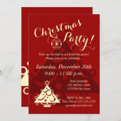 クリスマスエレガントパーティの招待状 |赤とベージュ色 招待状 (正面/裏面)