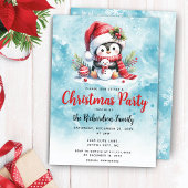 クリスマスエレガントパーティーかわいいペンギンブルークリスマス 招待状