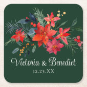 クリスマスエレガントフローラグ結婚リーン スクエアペーパーコースター (正面)