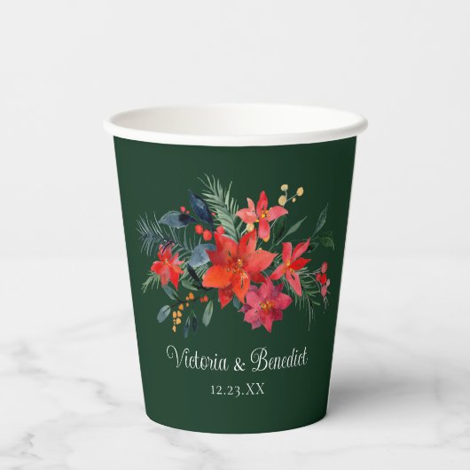 クリスマスエレガントフローラグ結婚リーン 紙コップ (裏面)