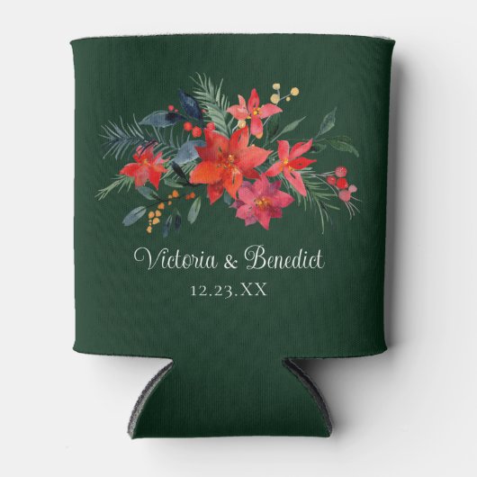 クリスマスエレガントフローラグ結婚リーン 缶クーラー (正面)