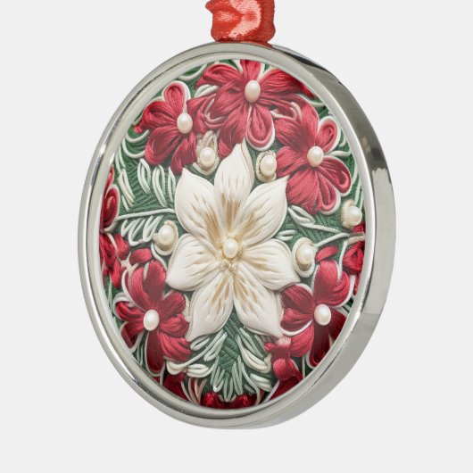 クリスマスエレガントフローラホリデーズ刺繍フェイク済み メタルオーナメント (左)