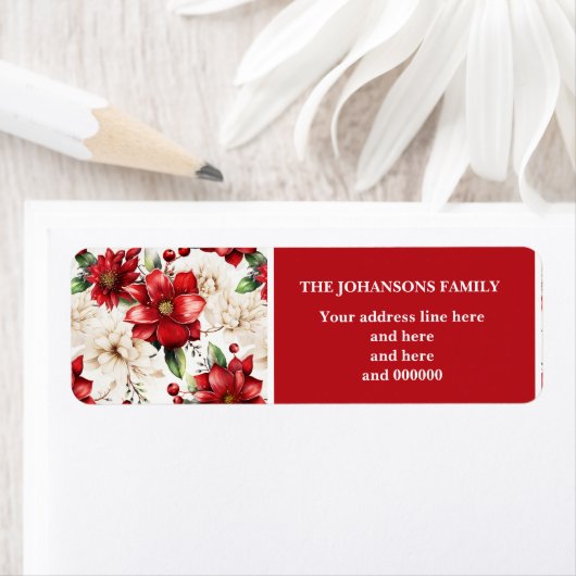 クリスマスエレガントフローラ赤い緑のパターンアドレス ラベル (インサイチュ)