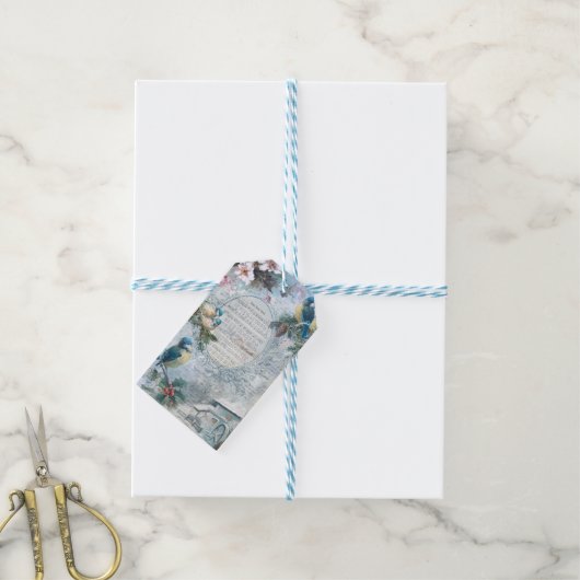 クリスマスエレガントブルーバードと音楽エフェメラ ギフトタグ (より糸付き)