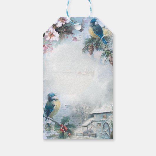 クリスマスエレガントブルーバードと音楽エフェメラ ギフトタグ (裏面)