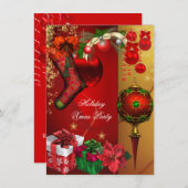 クリスマスエレガントホリデーパーティー赤い金ゴールドギフトボール 招待状 (正面/裏面)