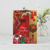 クリスマスエレガントホリデーパーティー赤い金ゴールドギフトボール 招待状 (スタンド正面)