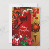 クリスマスエレガントホリデーパーティー赤い金ゴールドギフトボール 招待状 (正面)