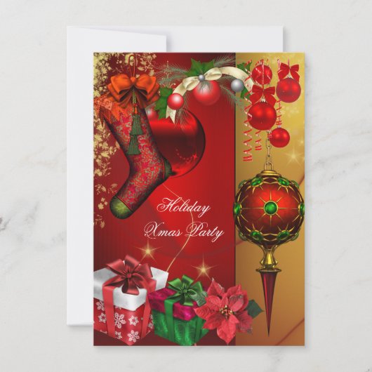 クリスマスエレガントホリデーパーティー赤い金ゴールドギフトボール 招待状 (正面)