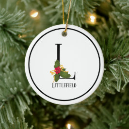 クリスマスエレガントホリーモノグラム文字L セラミックオーナメント