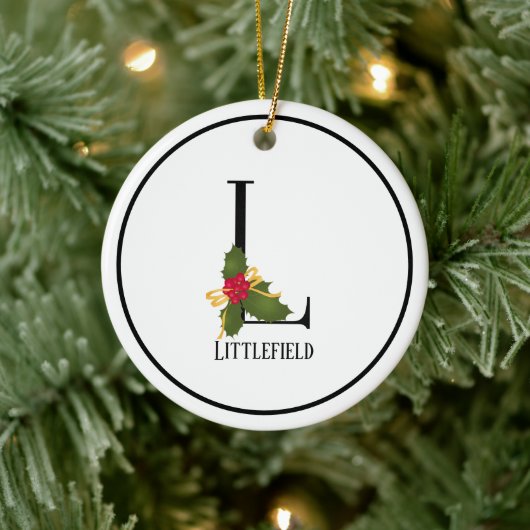 クリスマスエレガントホリーモノグラム文字L セラミックオーナメント (ツリー)