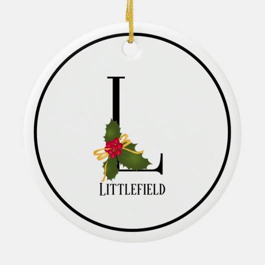 クリスマスエレガントホリーモノグラム文字L セラミックオーナメント (裏面)