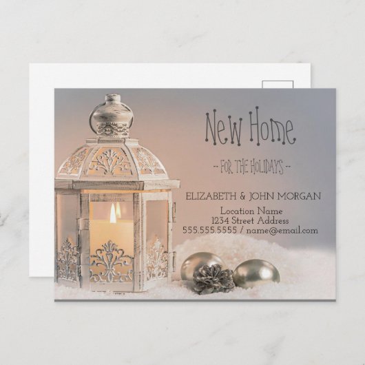 クリスマスエレガントボール、ランタンの新しいアドレス 案内ポストカード (正面/裏面)