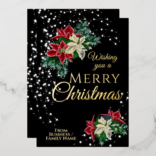 クリスマスエレガントポインセチアフローラ花 箔シーズンカード (正面/裏面)