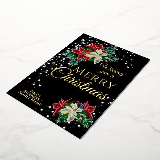 クリスマスエレガントポインセチアフローラ花 箔シーズンカード (回転した状態)