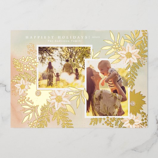 クリスマスエレガントポインセチア輝き 箔シーズンカード (正面)