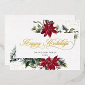 クリスマスエレガントポインセチア金ゴールド 箔シーズンカード (正面/裏面)