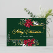 クリスマスエレガントポインセチア金ゴールド 箔シーズンカード (立ち正面)