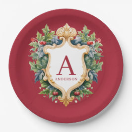 クリスマスエレガントモノグラム文字 ペーパープレート